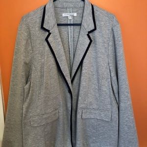 Grey and navy polyester blazer.